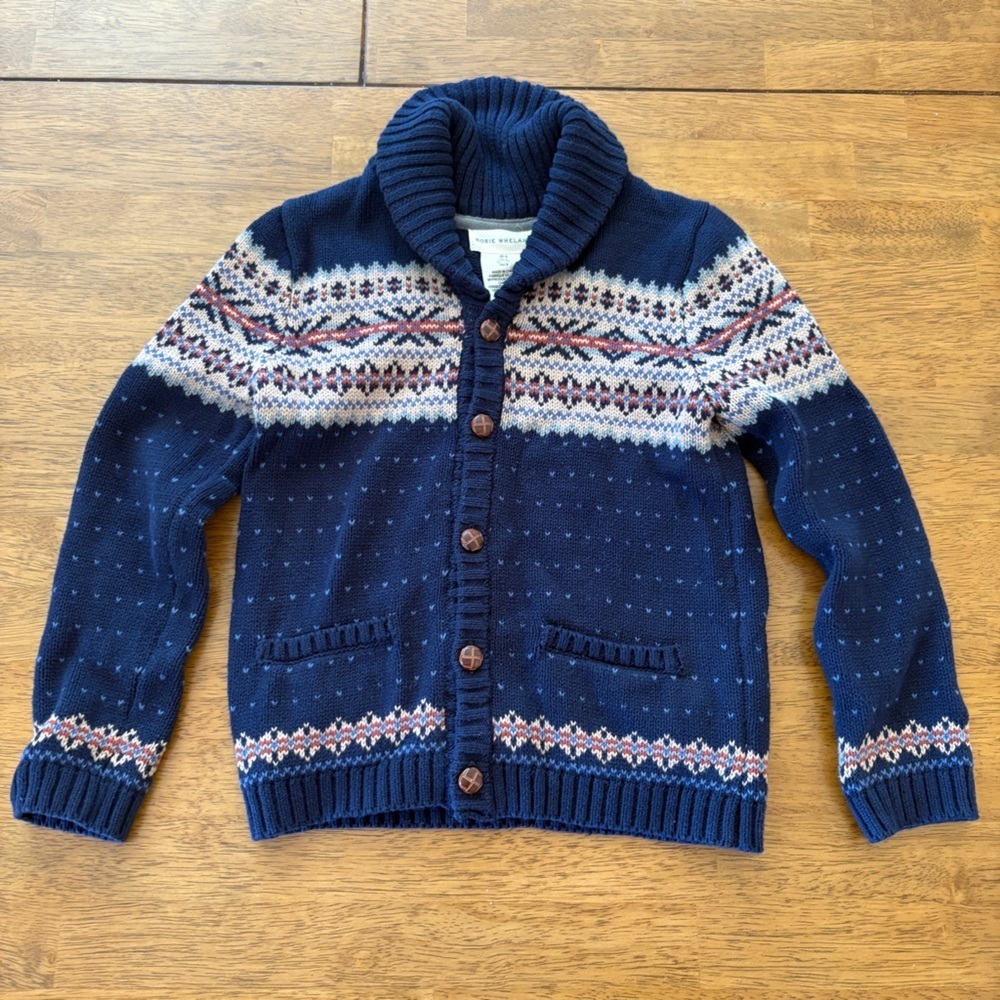 Rorie Whelan Navy Blue Knit Sweater Button Up Kids Size 6 winter fall